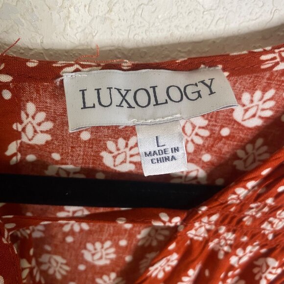 Luxology Pantsuit Jumper Womens Size L Orange‎ Floral Wide Leg Career Casual - Picture 2 of 13